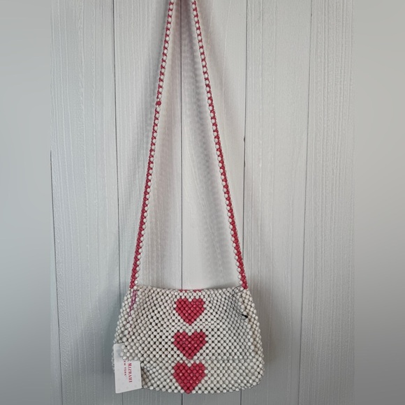 Isaac Mizrahi Beaded Heart Pattern Valentines Day Tote Purse Bag - Picture 2 of 8